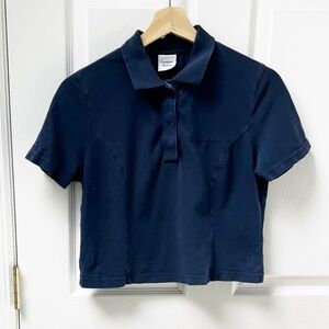 Outdoor Voices Cropped Polo Short Sleeve Top in Navy Blue